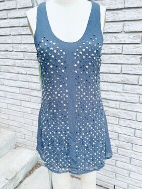 French Connection Studded Beaded Mini Dress Dark Grey Size 2